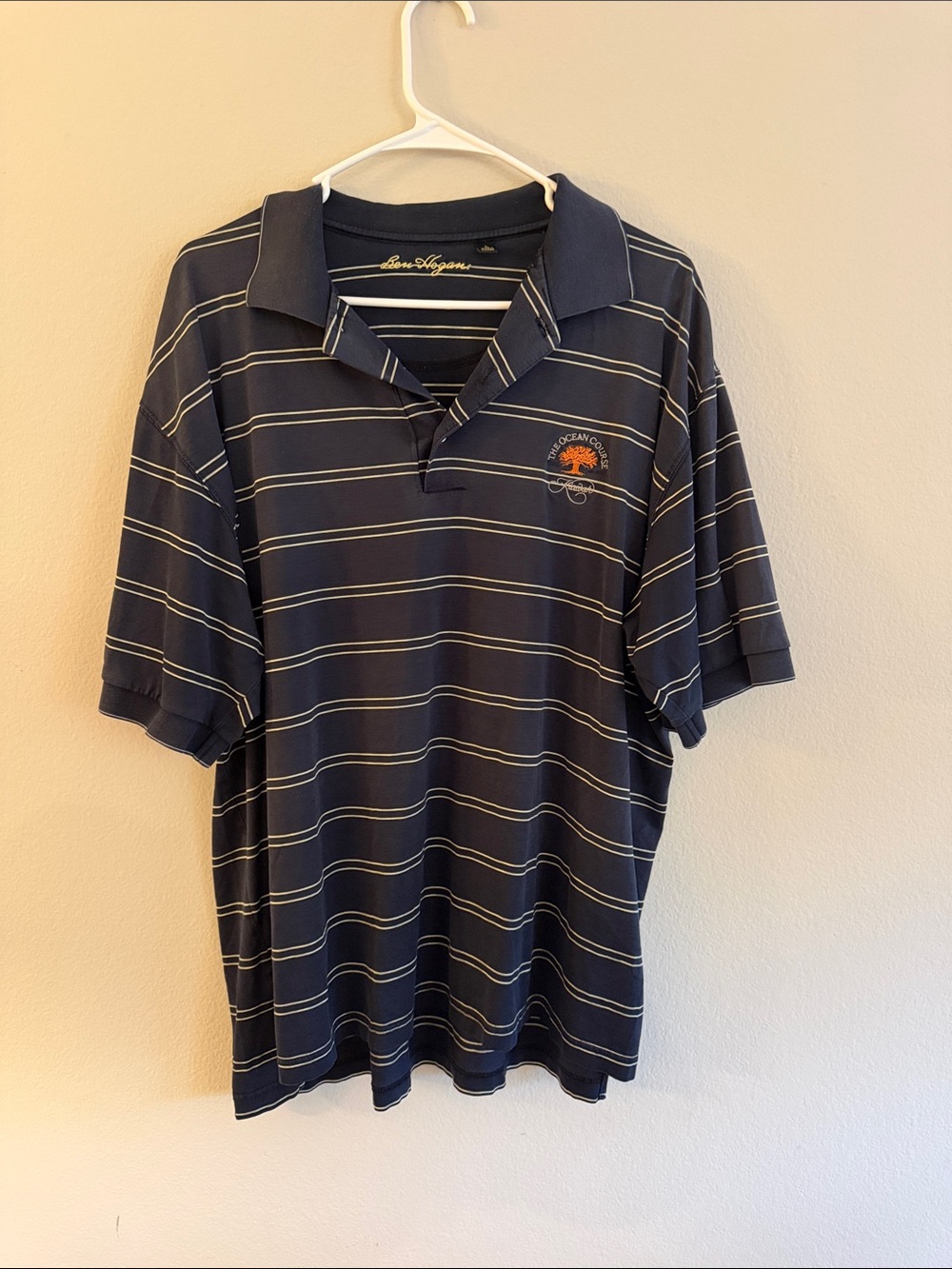 Ben Hogan The Ocean Course Kiawah Men's Navy Striped Polo Shirt L